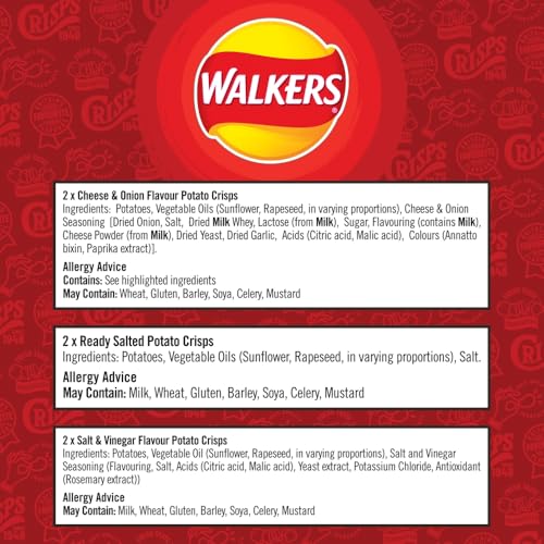 Walkers Classic Variety Multipack Crisps 6x25g - Ready Salted, Cheese & Onion, Salt & Vinegar 13