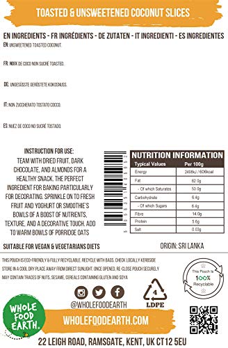 Wholefood Earth - Toasted and Unsweetened Coconut Slices (500 g) 5