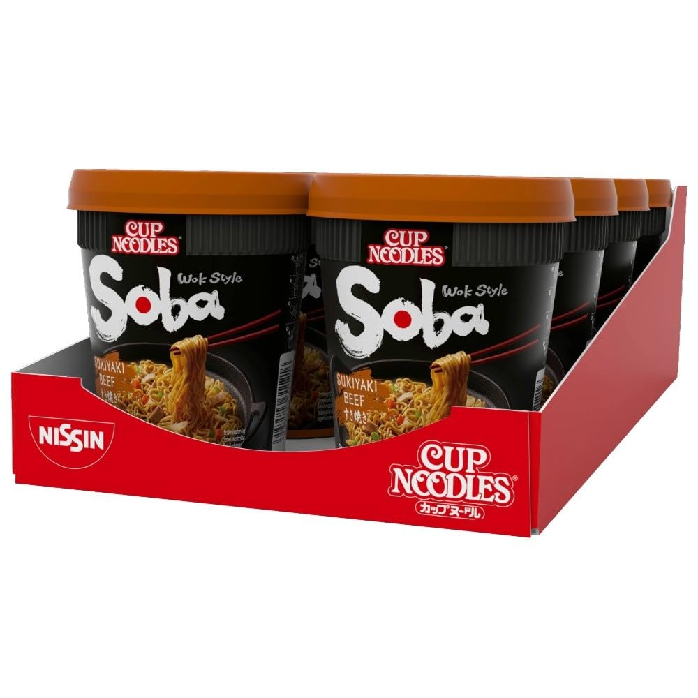 NISSIN Cup Noodles Soba Wok Style Sukiyaki Beef Flavoured Instant Noodles, Pack of 8, 712g 1