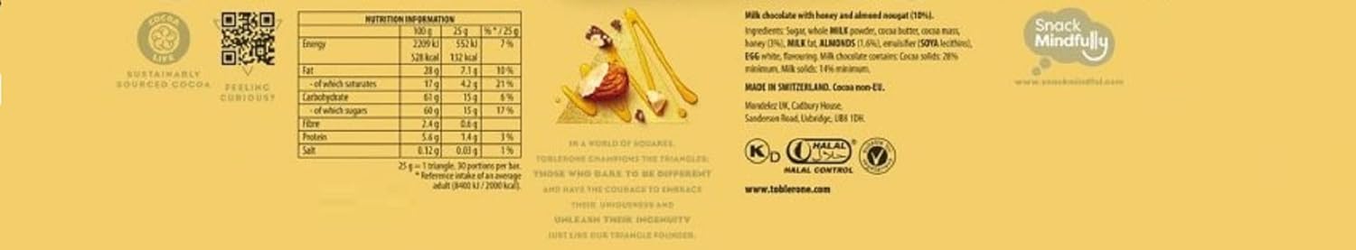 Toblerone Swiss Milk Chocolate Bar with Honey and Almond Nougat 750g