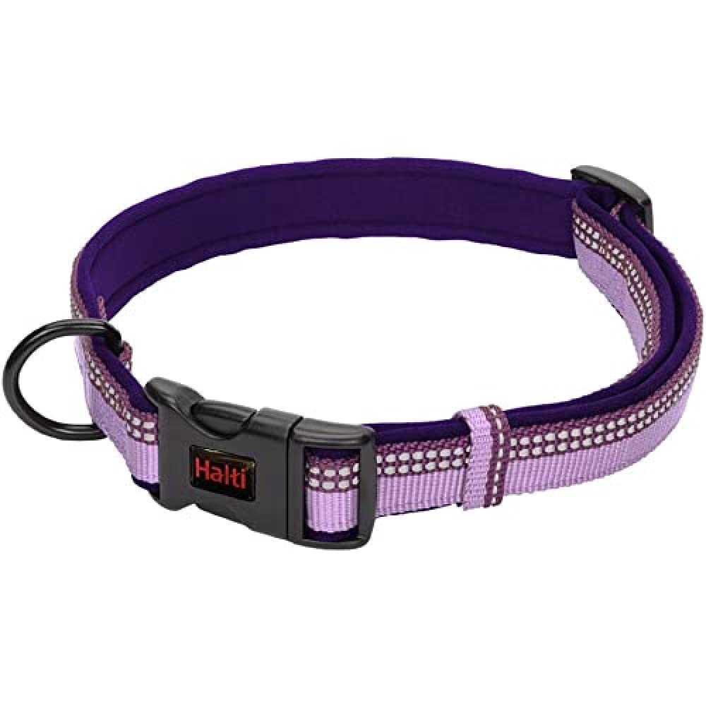 Halti Collar - Medium Size, Purple, Neoprene-Padded, Reflective Nylon for Dogs