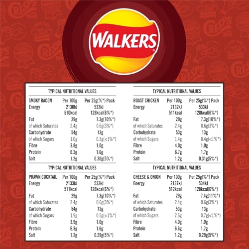 Walkers Meaty Variety Multipack Crisps 12x25g - Smoky Bacon, Roast Chicken, Prawn Cocktail, Cheese & Onion 4