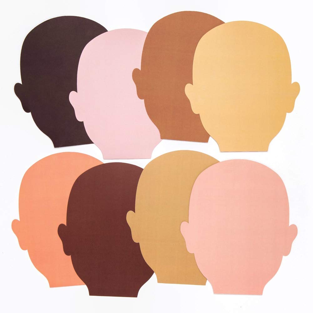 Baker Ross Skin Tone Face Cut-Outs - 56-Piece Craft Pack with 8 Assorted Skin Tones