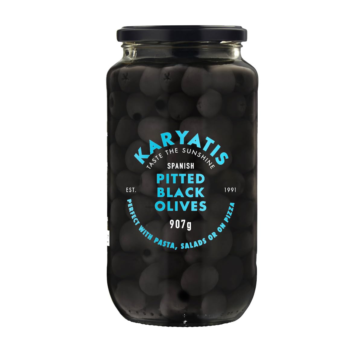 Karyatis Spanish Black Pitted Hojiblanca Olives in Brine 907g