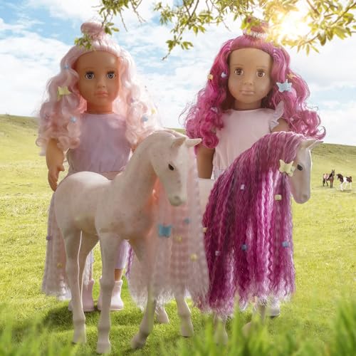 Our Generation Elara & Lumina 18-Inch Doll & Horse Foal Set with Matching Pink Hair Accessories 2