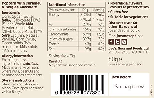 Joe & Seph's Belgian Chocolate Caramel Popcorn - Handmade Air-Popped Snack, 75g 6
