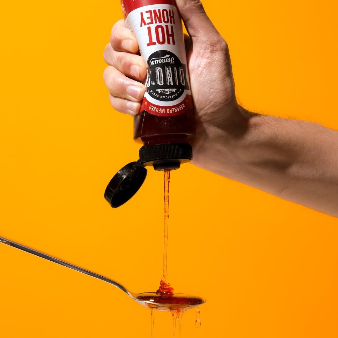 Dino's berühmte scharfe Honig-Habanero-Sauce – süß-scharfer Tropfen, 350 g 3