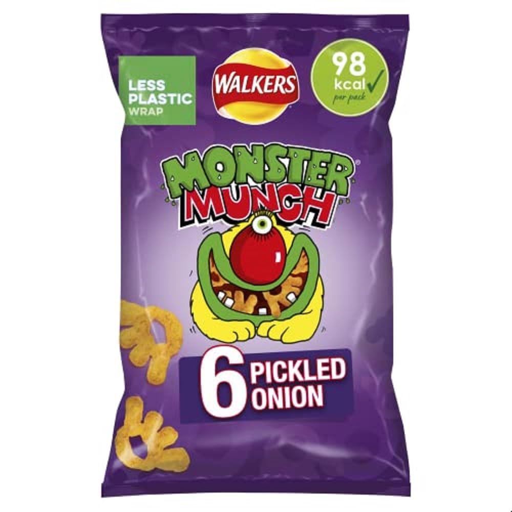 Walkers Monster Munch Pickled Onion Flavour Snacks, 6 x 20g Multipack