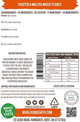 Wholefood Earth Toasted and Malted Wheat Flakes 1 kg | GMO Free | High Fibre | Vegan 7