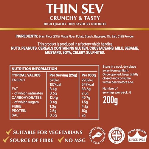 Rajah Thin Sev 200g - Crispy Gram Flour Noodles Snack 6