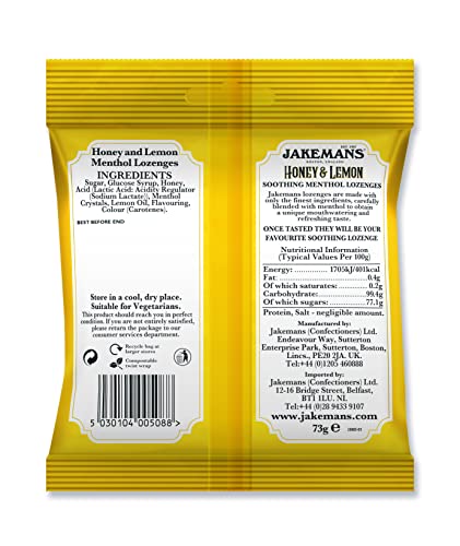 Jakemans Honey & Lemon 73g - Pack of 12 - Soothing Menthol Lozenges 4