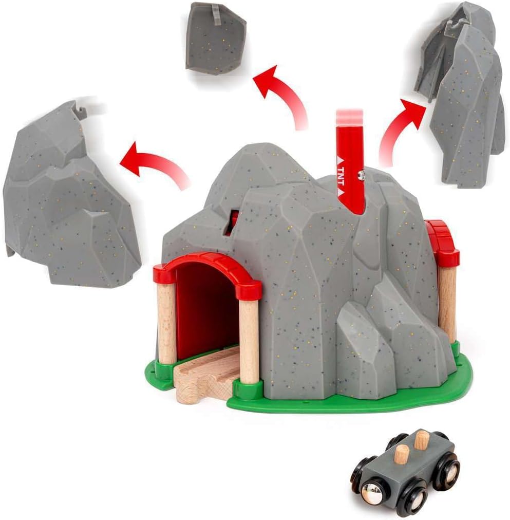 BRIO World Exploding Train Track Tunnel - Interactive Wooden Railway Playset for Kids 3+ 4