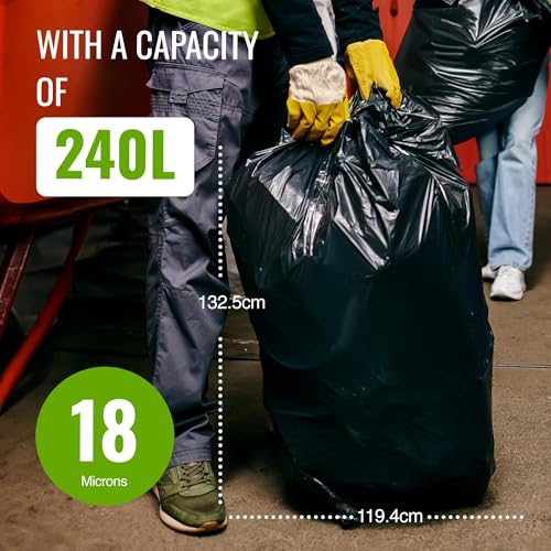 EcoBag 240L Heavy Duty Wheelie Bin Liners - 20 Pack Black Recycled Bags 5