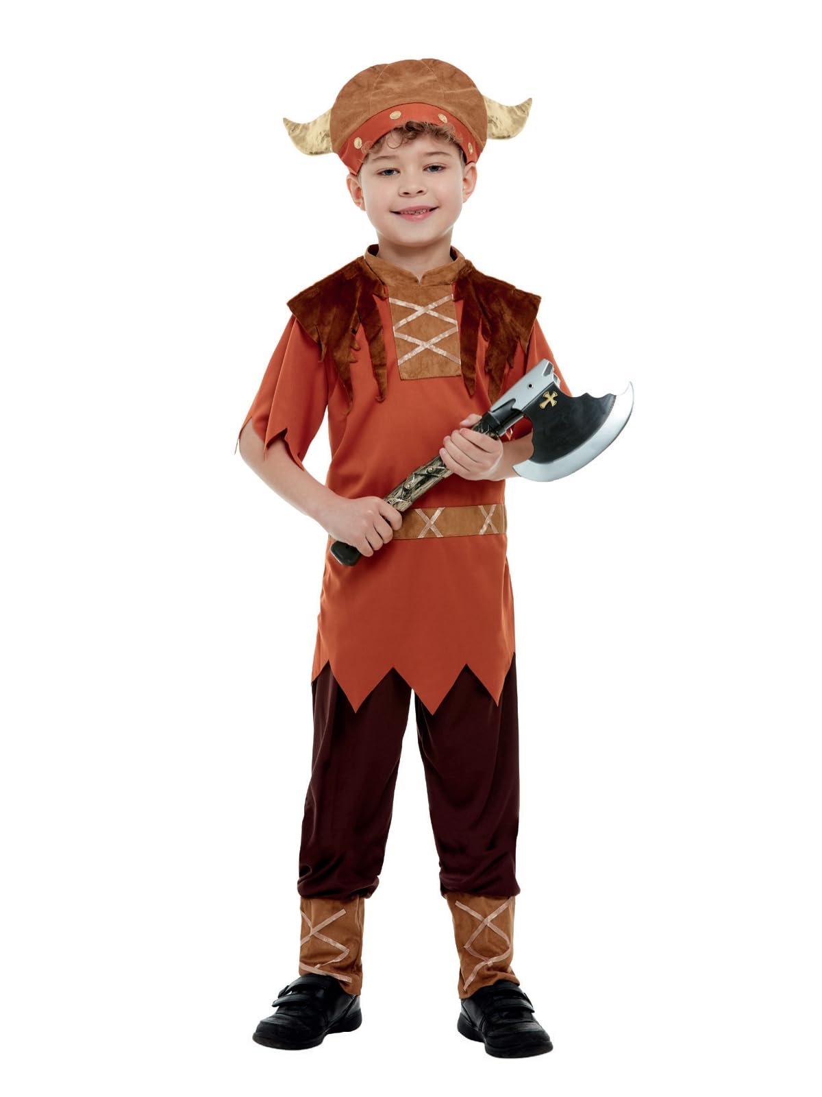 Smiffys Viking Costume - Brown Top, Trousers & Hat for Boys Ages 12-14