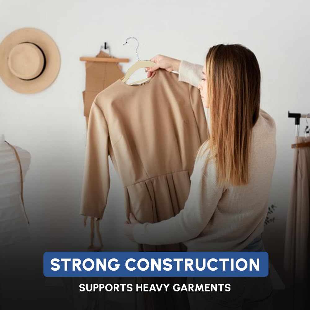 1ABOVE Non-Slip Velvet Hangers 20-Pack - Heavy Duty 41cm Ivory Closet Organizers with Swivel Hooks & Tie Bar