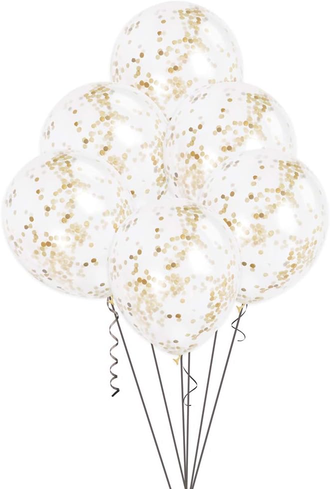 Gold Confetti Balloons - 12" Clear Latex Balloons for Parties, Weddings & Celebrations