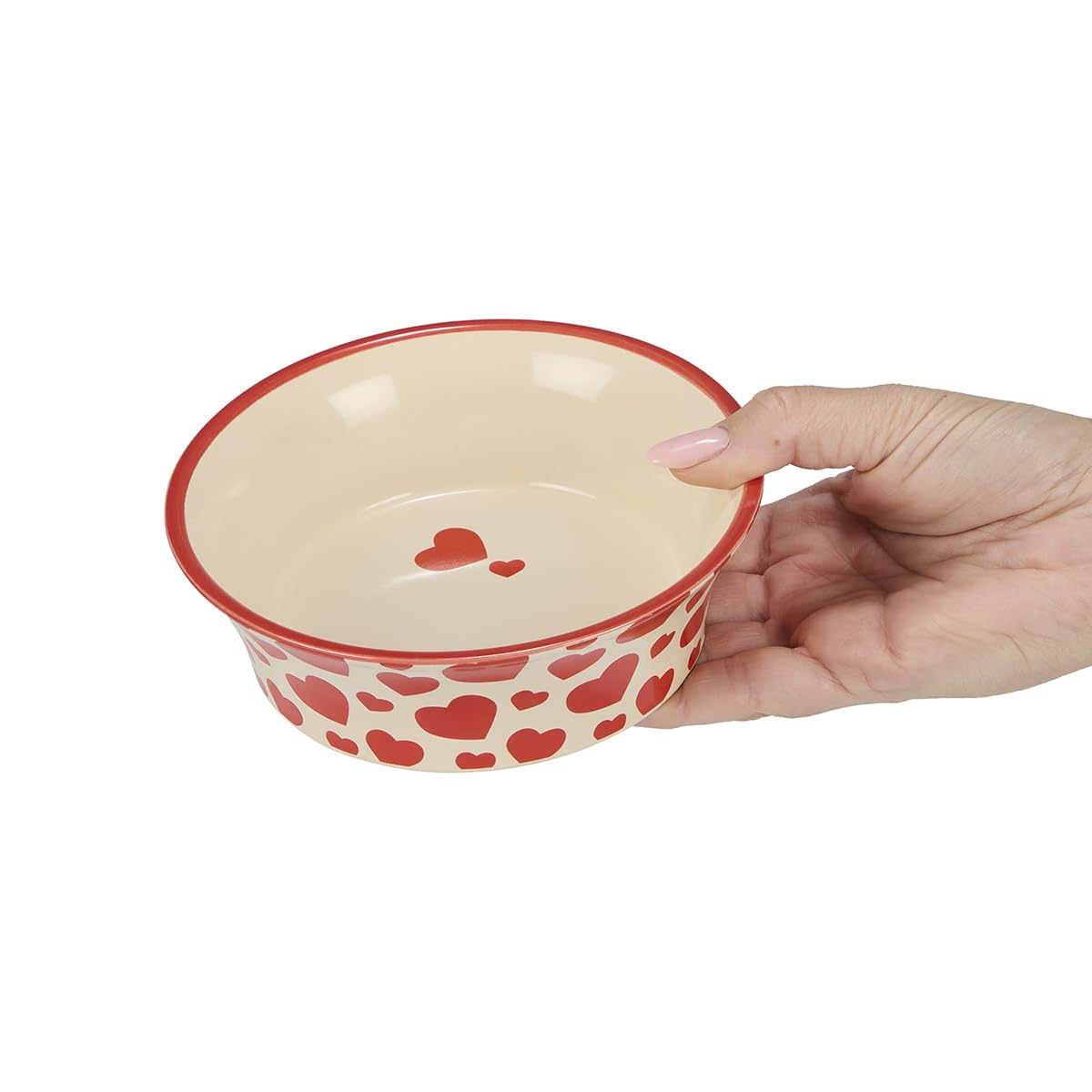 Petface Red Hearts Flared Ceramic Bowl for Cats and Small Dogs | Durable Ceramic | 130x40x130mm