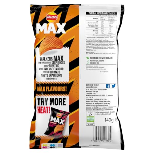 Walkers Max Punchy Paprika Sharing Crisps 140g 7