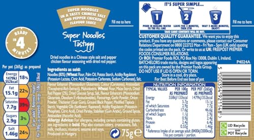 Batchelors Super Noodles, chinesisches Salz- und Pfeffer-Hühneraroma, Instant-Snack-Topf 5