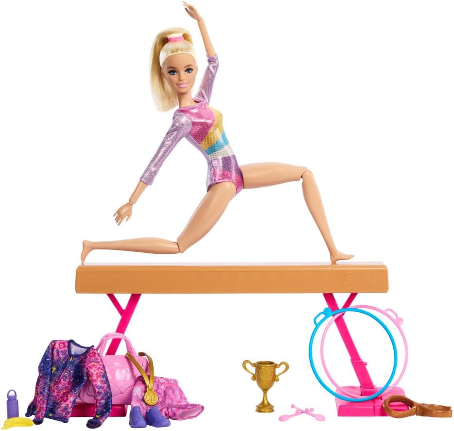 Barbie Gymnastics Doll Playset - Flipping Feature & 19-Piece Accessories for Kids 3+ 5