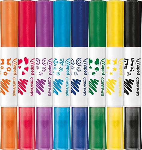 Maped Color Peps Duo Stamp Colouring Pens - 8 Count Pack | Washable Ink | Dual-Tipped