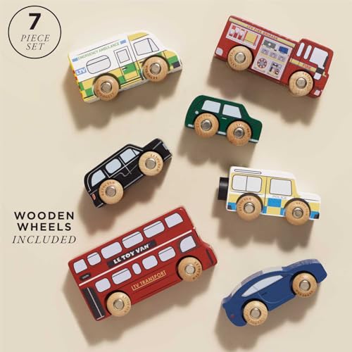 Le Toy Van Iconic Wooden London Themed Toy Car Play Set - 7 Pieces | Train Track Compatible