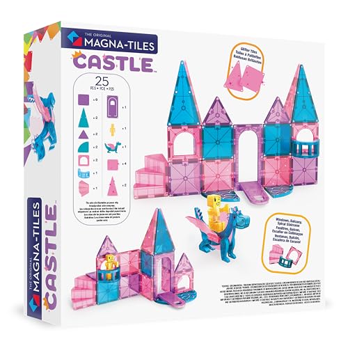 Magna-Tiles Castle 25-Piece Magnetic Construction Set - Drawbridge & Dragon Figures for Ages 3+ 7