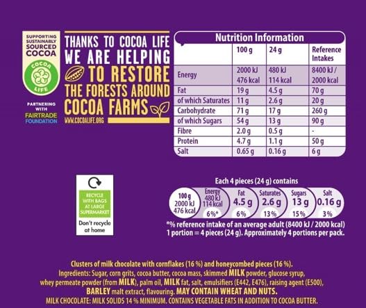 Cadbury Crunchie Rocks aus Milchschokolade mit Honigwabe, mundgerechte Tüte zum Teilen 6