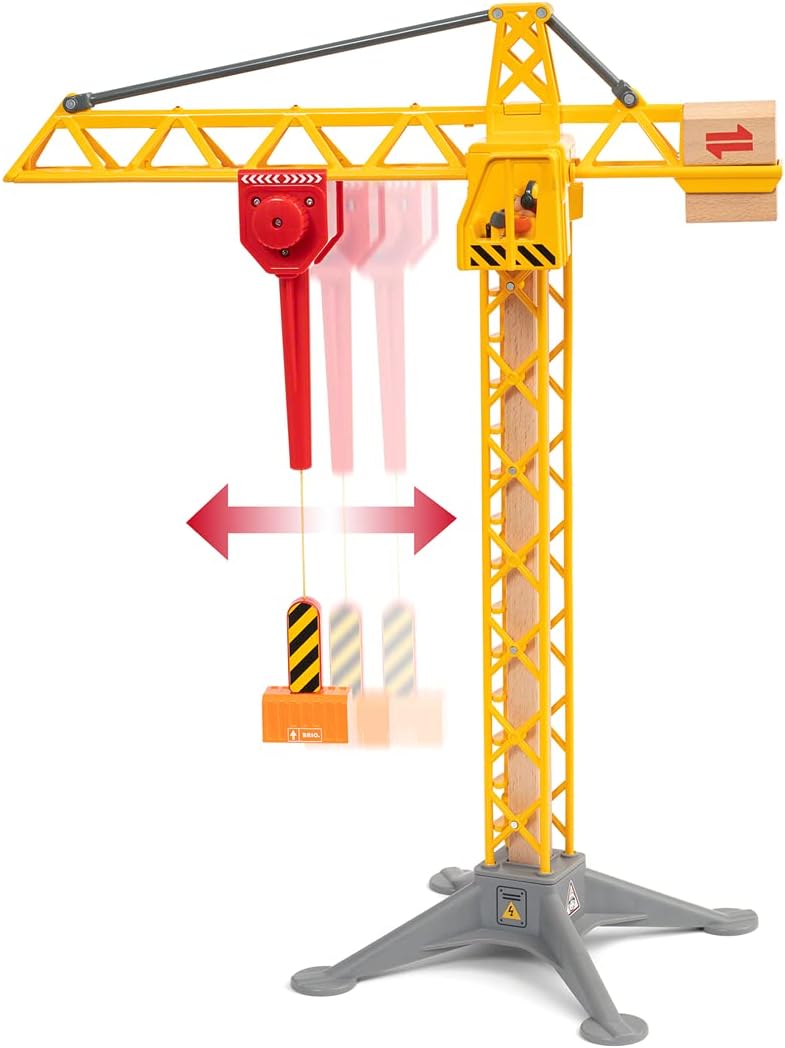 BRIO 33835 Light Up Construction Crane - 360-Degree Rotating Tower with Magnetic Hook & Lights