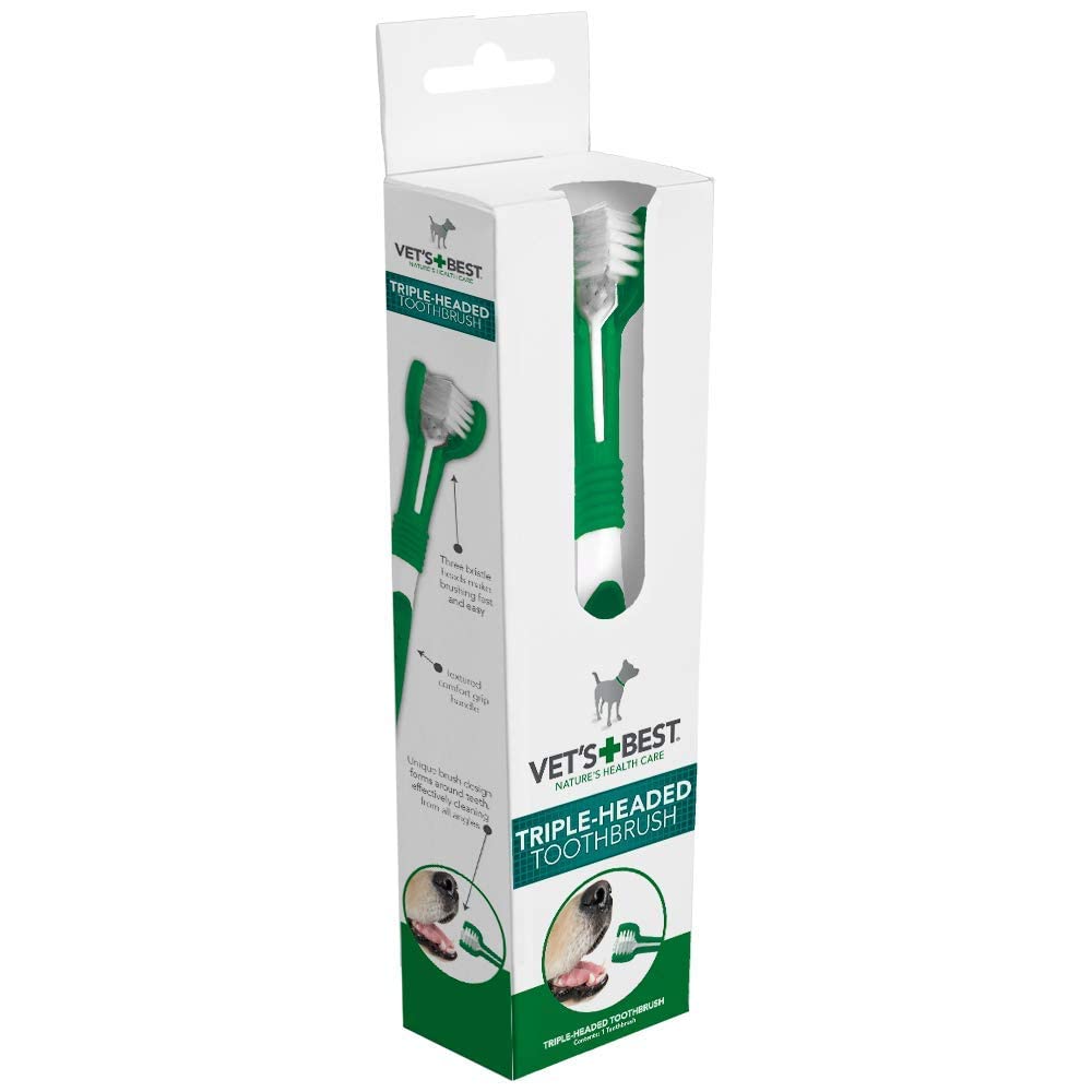 Vet's Best Triple Headed Toothbrush for Dogs - Fast Cleaning & Fresh Breath | Easy Grip