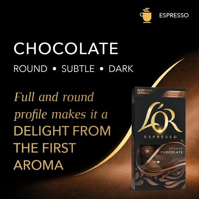 L'OR Espresso Chocolate Flavour Coffee Pods X10 (Pack of 10, 100 Aluminum Capsules)