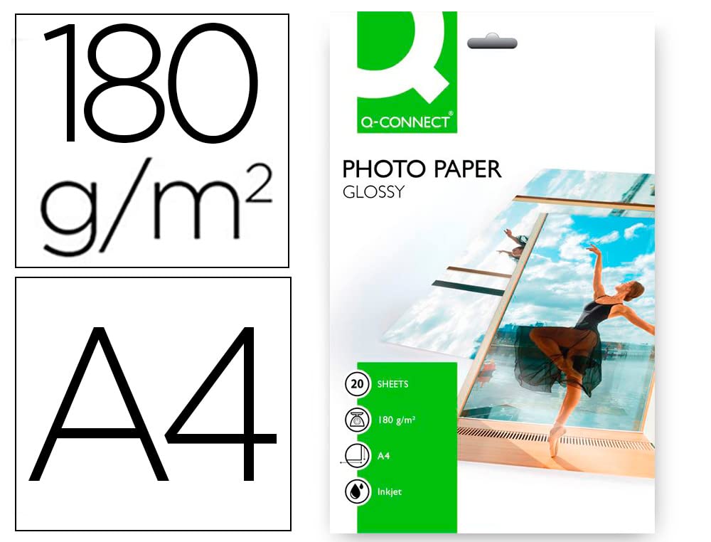 Q-Connect A4 Gloss Photo Paper 180gsm | 20 Sheets | Inkjet Compatible