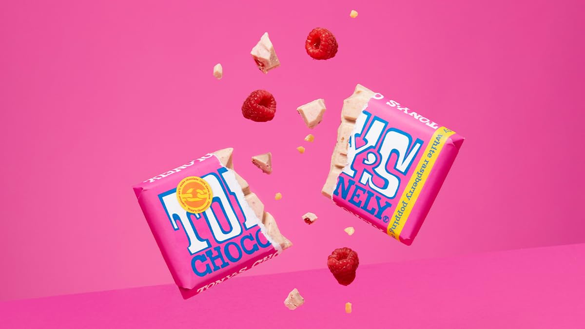 Tony's Chocolonely Schokoriegel mit weißer Himbeere und Knallbonbons, 180 g 3