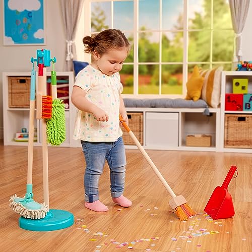 Battat Kids Cleaning Set with Broom, Mop, Duster, and Storage Stand for Toddlers