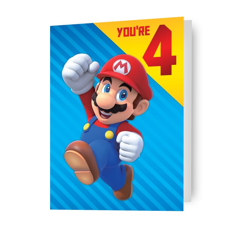 Danilo Promotions LTD Super Mario Age 4 Birthday Card | 195 x 135 mm | Mixed Color 4