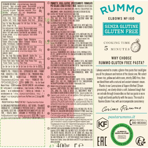 Rummo Gluten Free Elbow Pasta No.160 - Italian Rice & Corn Pasta 8