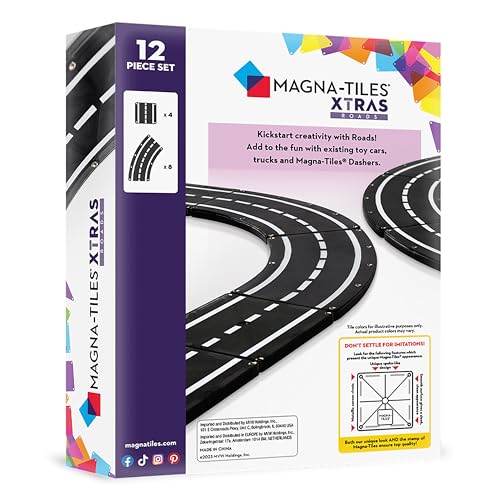 MAGNA-TILES XTRAS: Roads 12-Piece Magnetic Construction Set - Building Toys for Kids 3+ 7