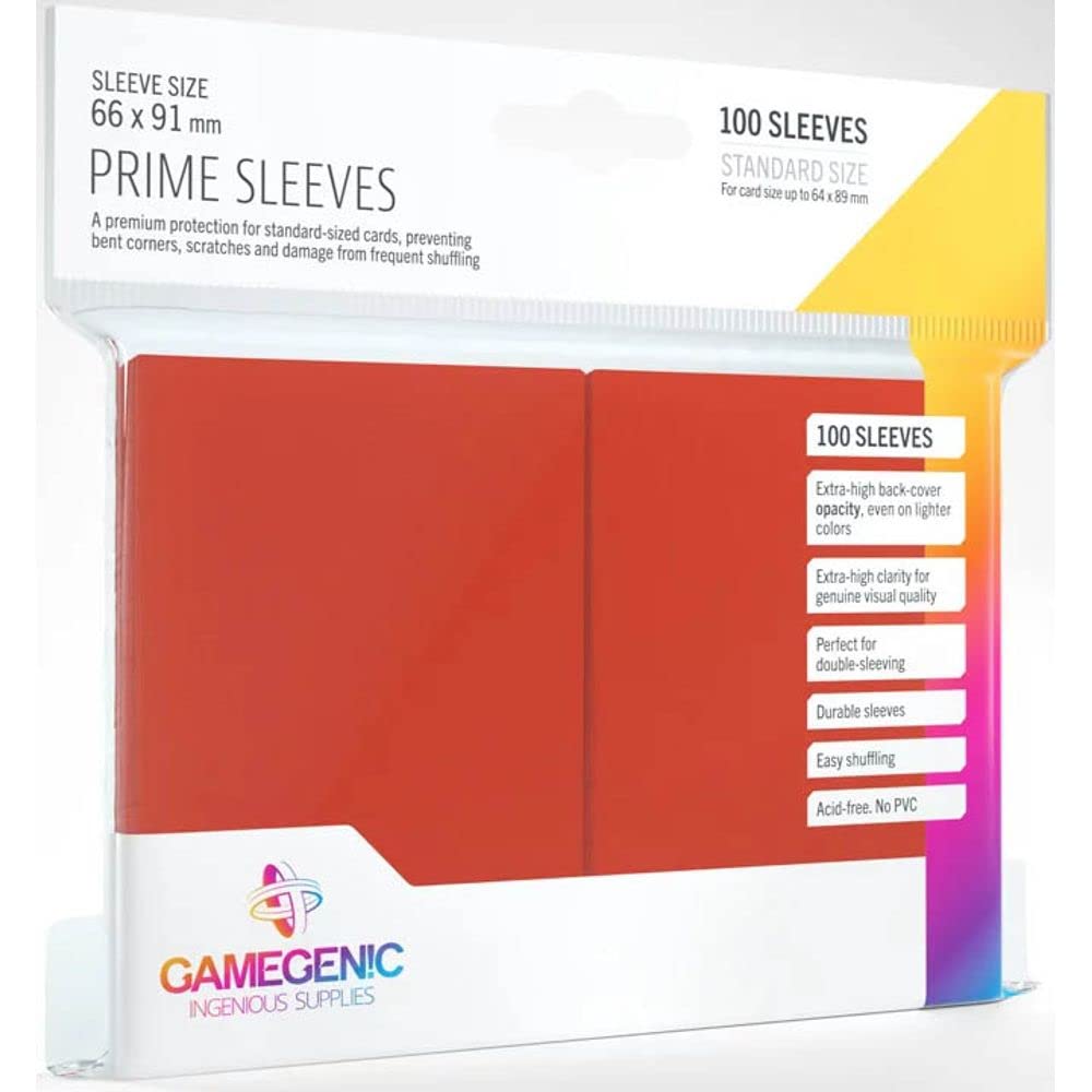 Gamegenic Prime Sleeves (100-Pack) - Red, Ideal for Double-Sleeving