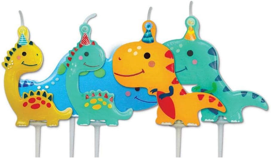 Anniversary House Dinosaur Party Pick Candles - Multicolour Cake Topper Decorations
