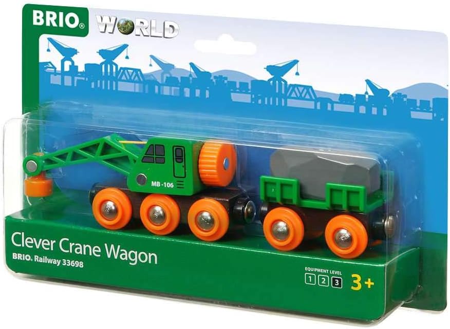 BRIO World Clever Crane Wagon - Wooden Construction Train Set Accessory for Kids 5