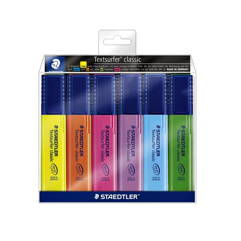 STAEDTLER Textsurfer Classic Highlighter - Assorted Colours (6 Count) | InkJet Safe, Chisel Tip 4