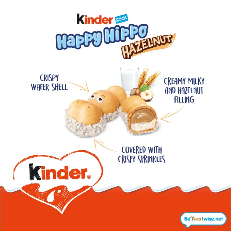 Kinder Happy Hippo Hazelnut Biscuit Wafer with Milk and Hazelnut Filling, 10 Packs of 5 Biscuits (50 Total) 8