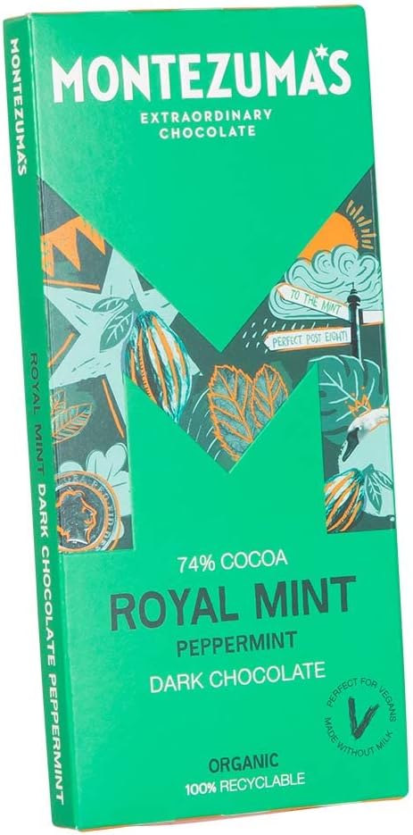 Montezuma - Royal Mint 74% Kakao Zartbitterschokoladentafel, Bio Vegan Glutenfrei 90g
