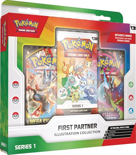 Pokémon TCG: First Partner Illustration Collection—Series 1 | Includes 3 Promo Cards, 2 Booster Packs | Ages 6+