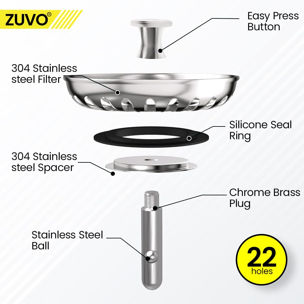 Zuvo 78 mm Edelstahl-Siebstopfen für Küchenspüle, Ersatz