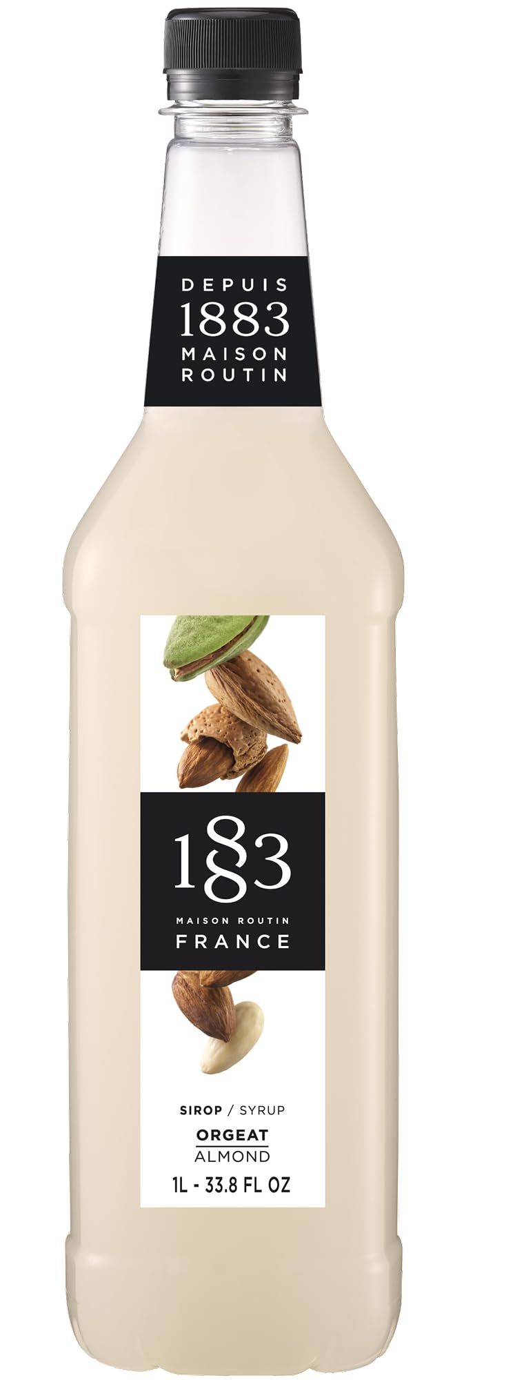 1883 MAISON ROUTIN Premium Almond Syrup - 1L PET Bottle for Coffee, Cocktails, Desserts | Vegan, Natural Flavour