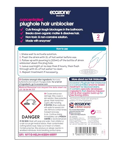Ecozone Plughole Hair Unblocker – 250 ml enzymatischer Abflussreiniger 4