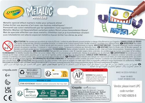 Crayola Metallic Markers - 6 Shimmering Colors for Arts & Crafts | Ages 3+ 7