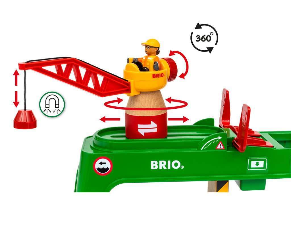 BRIO World Container Crane - Wooden Railway Playset for Kids Age 3+ 4