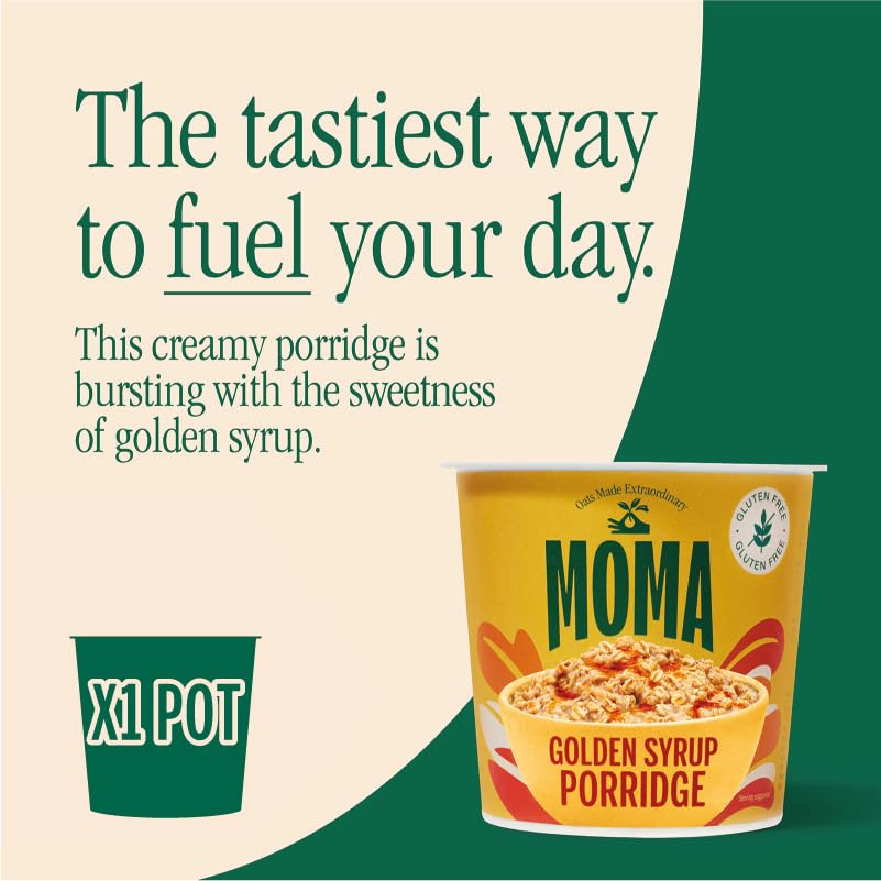MOMA Instant Porridge Pots Golden Syrup 70g - Gluten Free, High Fibre, Source of Protein